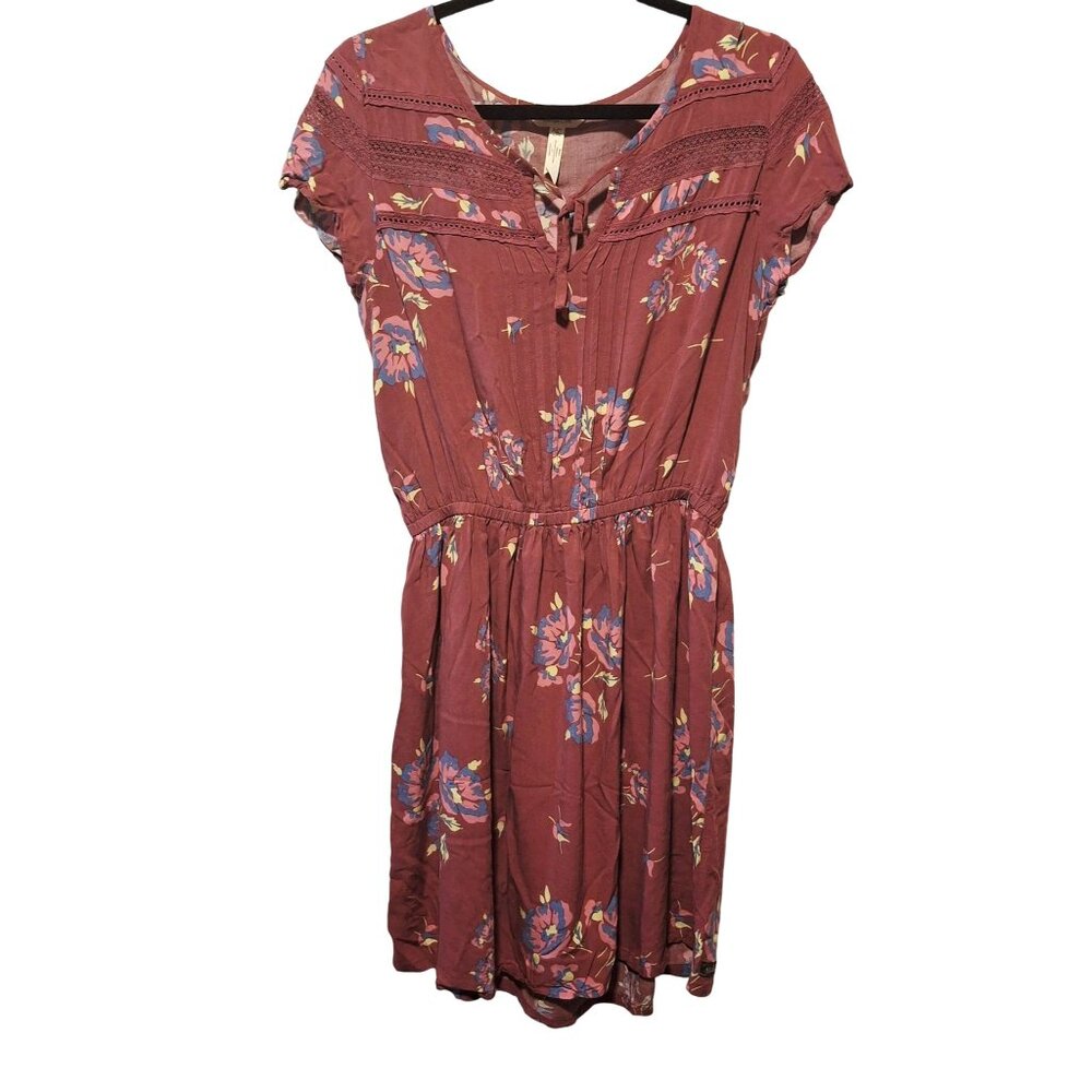 Matilda Jane Womens Floral Dress S Burgundy Short Sleeve Boho Festival Romantic
